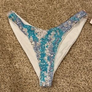 Sequin Embellished Bikini Bottom - Blue and White